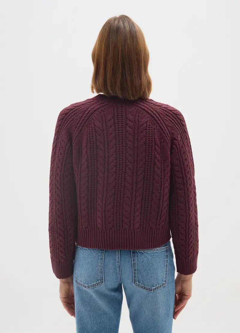 Maglione Bordeaux Con Lavorazione A Maglia, Donna, Rosso miniatura 3