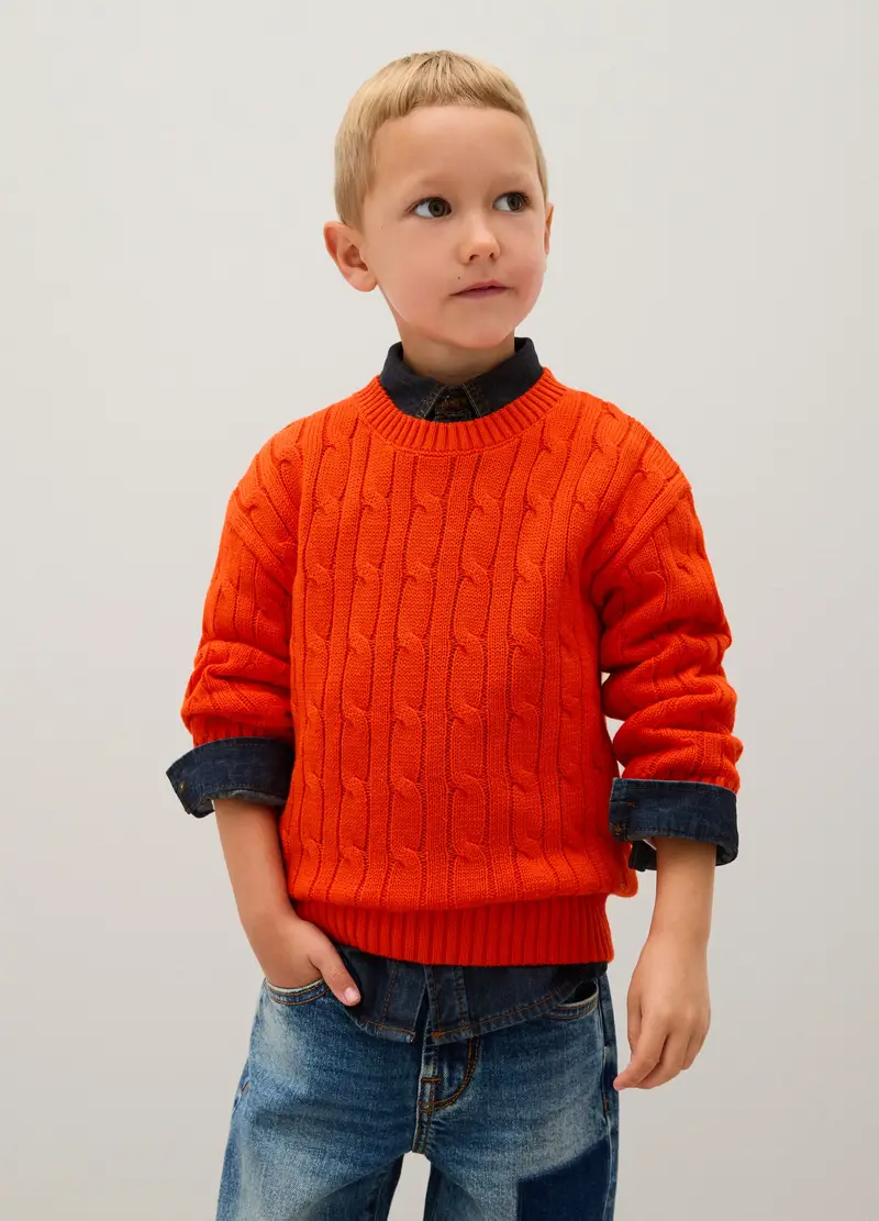Maglione Da Bambino In Puro Cotone Arancione Regular Fit, Arancione