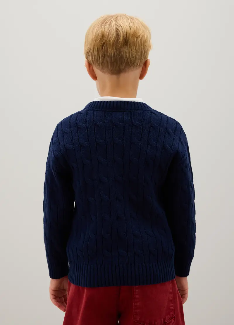 Maglione Da Bambino In Puro Cotone Blu Regular Fit, Blu miniatura 2