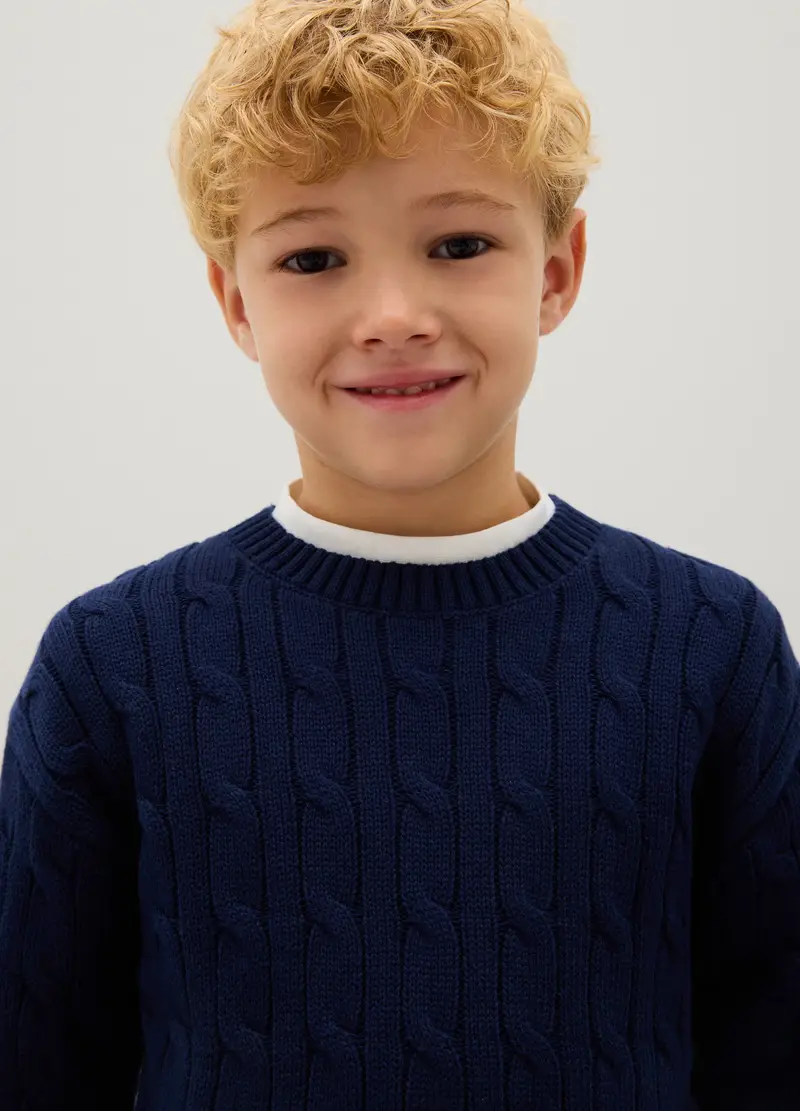 Maglione Da Bambino In Puro Cotone Blu Regular Fit, Blu miniatura 3