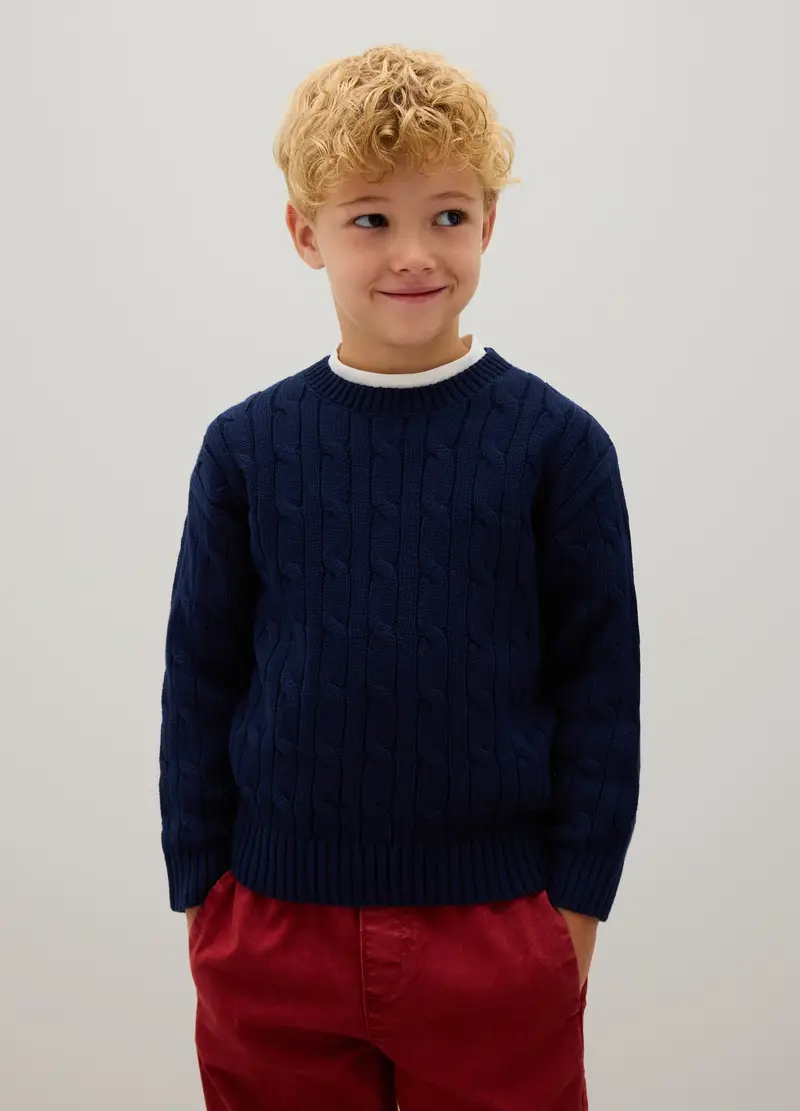 Maglione Da Bambino In Puro Cotone Blu Regular Fit, Blu