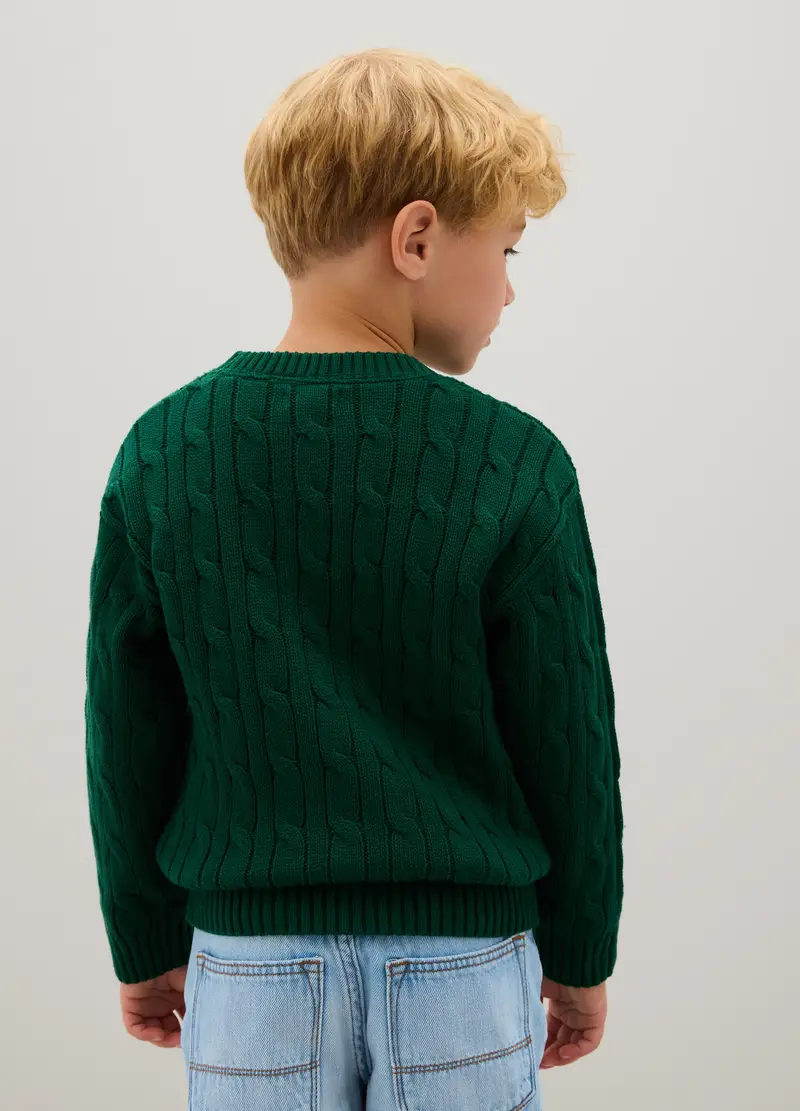 Maglione Da Bambino In Puro Cotone Verde Regular Fit, Verde miniatura 2