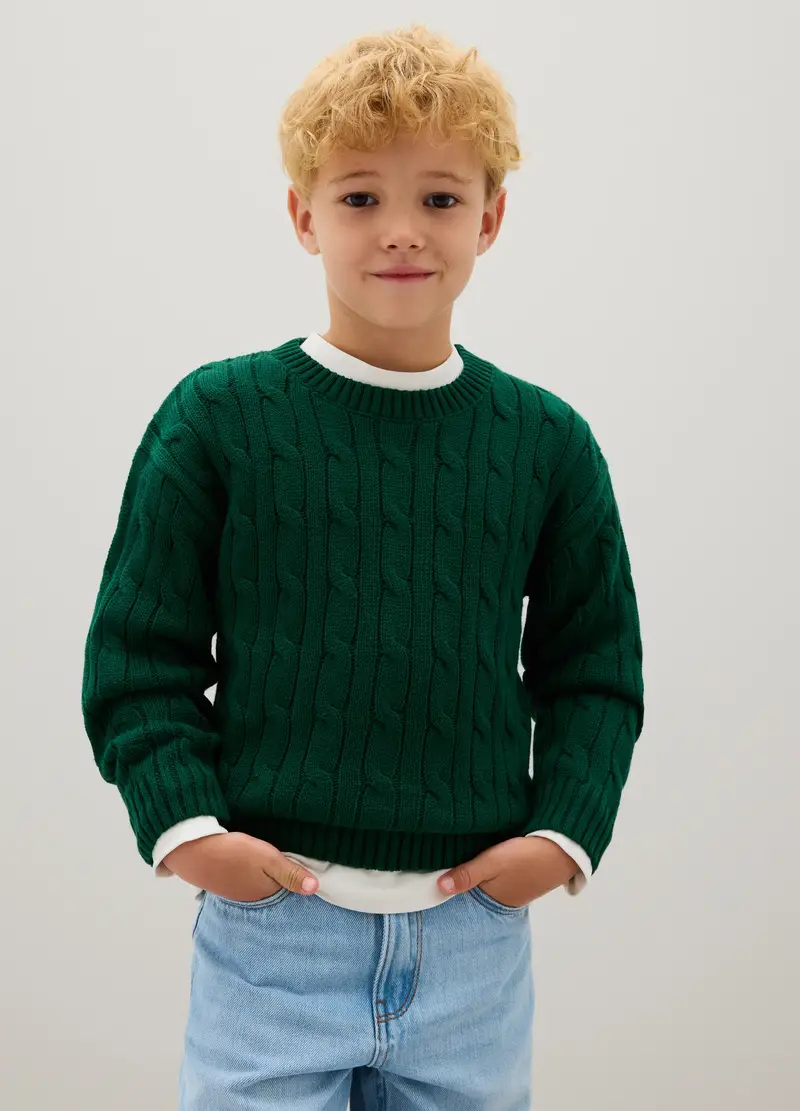 Maglione Da Bambino In Puro Cotone Verde Regular Fit, Verde