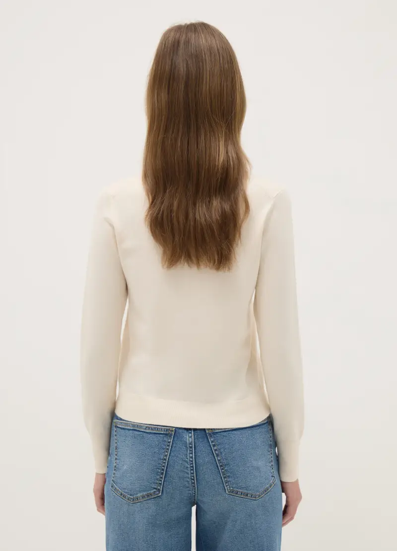 Maglione Girocollo Beige Regular Fit, Donna, Beige miniatura 3