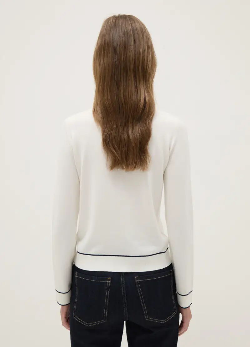 Maglione Girocollo Bianco Regular Fit Con Dettagli A Contrasto, Donna, Bianco miniatura 3