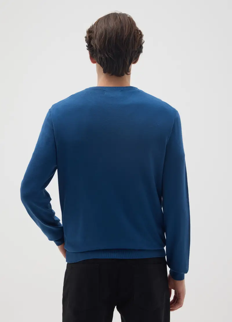 Maglione Girocollo Blu In Misto Viscosa, Uomo, Blu miniatura 3