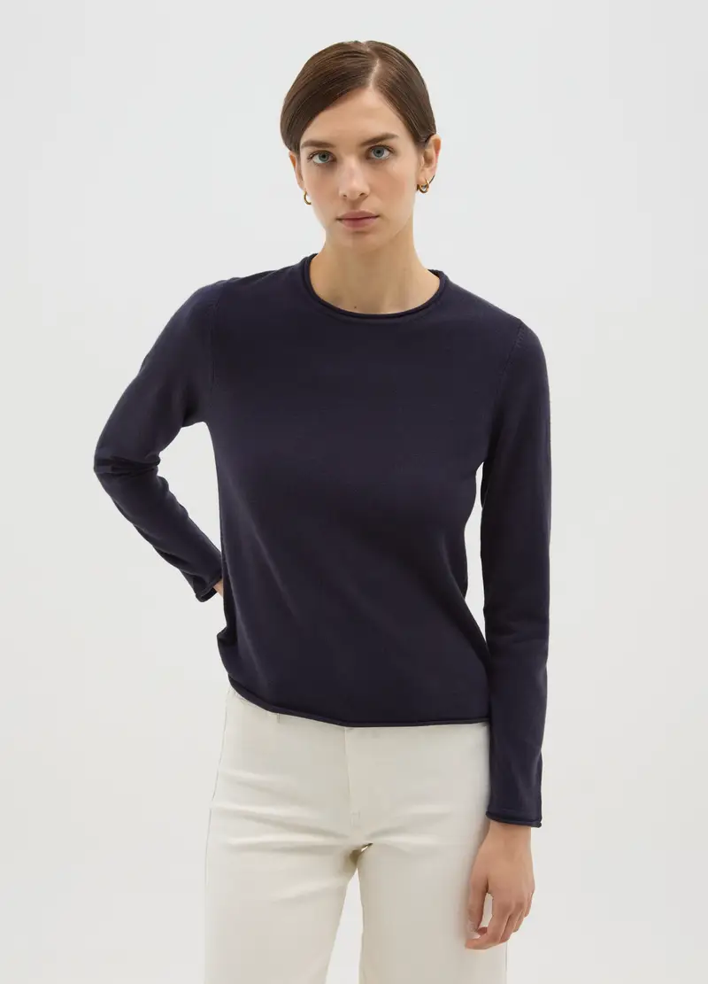 Maglione Girocollo Blu Vestibilità Fitted, Donna, Blu miniatura 2