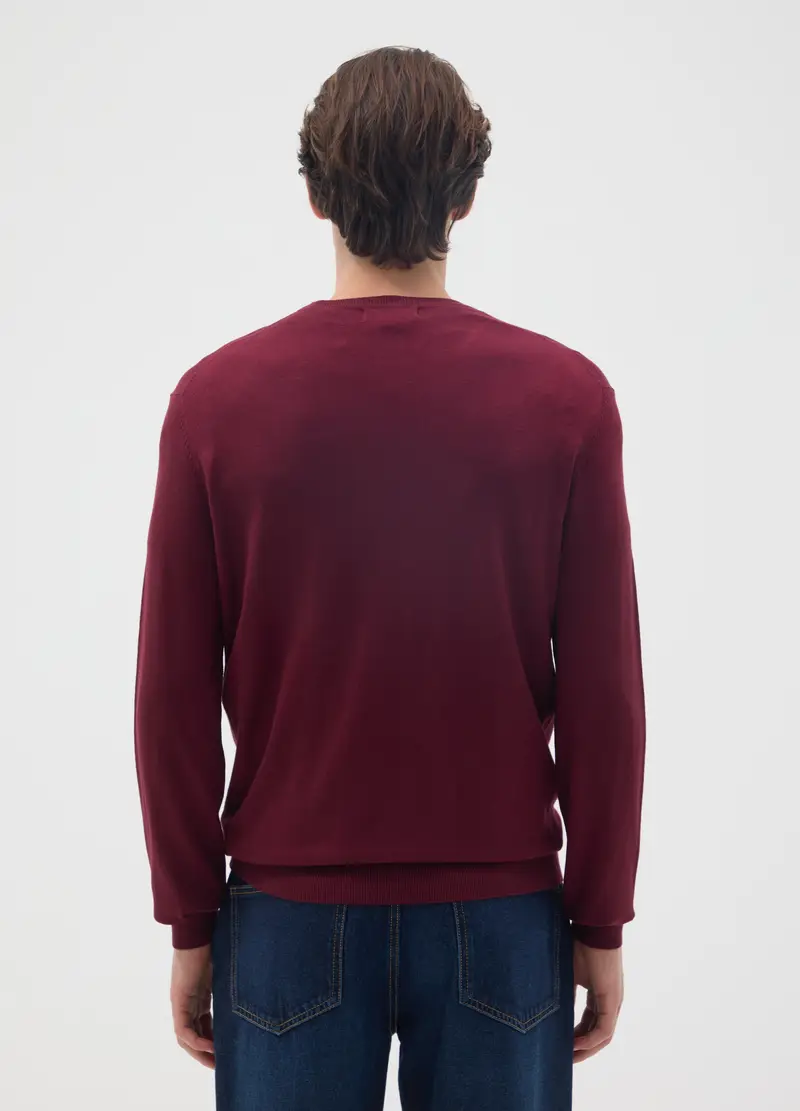 Maglione Girocollo Bordeaux In Misto Viscosa, Uomo, Rosso miniatura 3