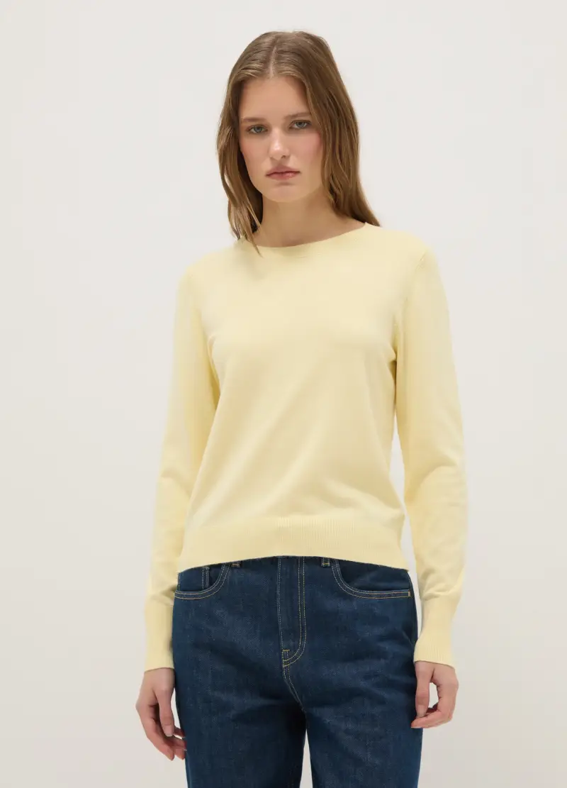 Maglione Girocollo Giallo Regular Fit, Donna, Giallo miniatura 2
