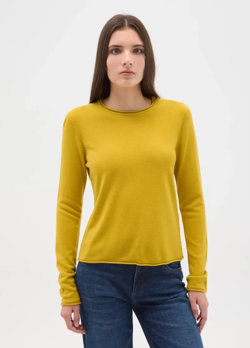 Maglione Girocollo Giallo Vestibilità Fitted, Donna, Giallo