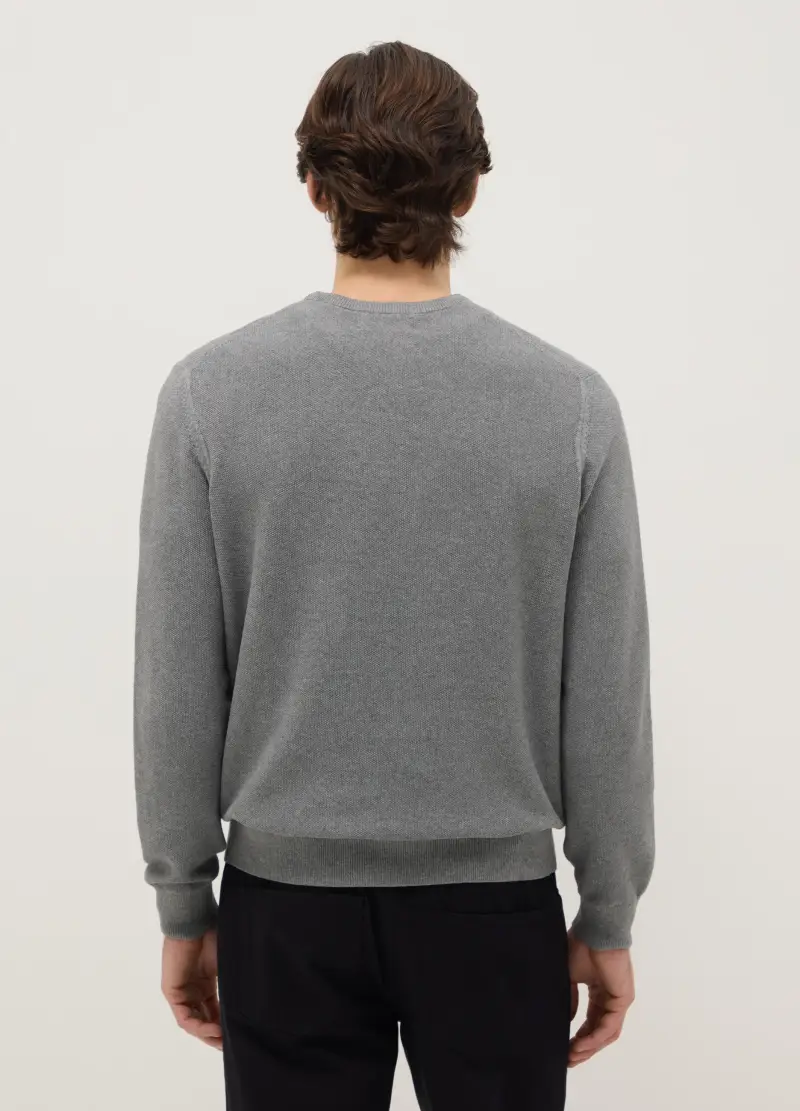 Maglione Girocollo Grigio In Puro Cotone Regular Fit, Uomo, Grigio miniatura 3