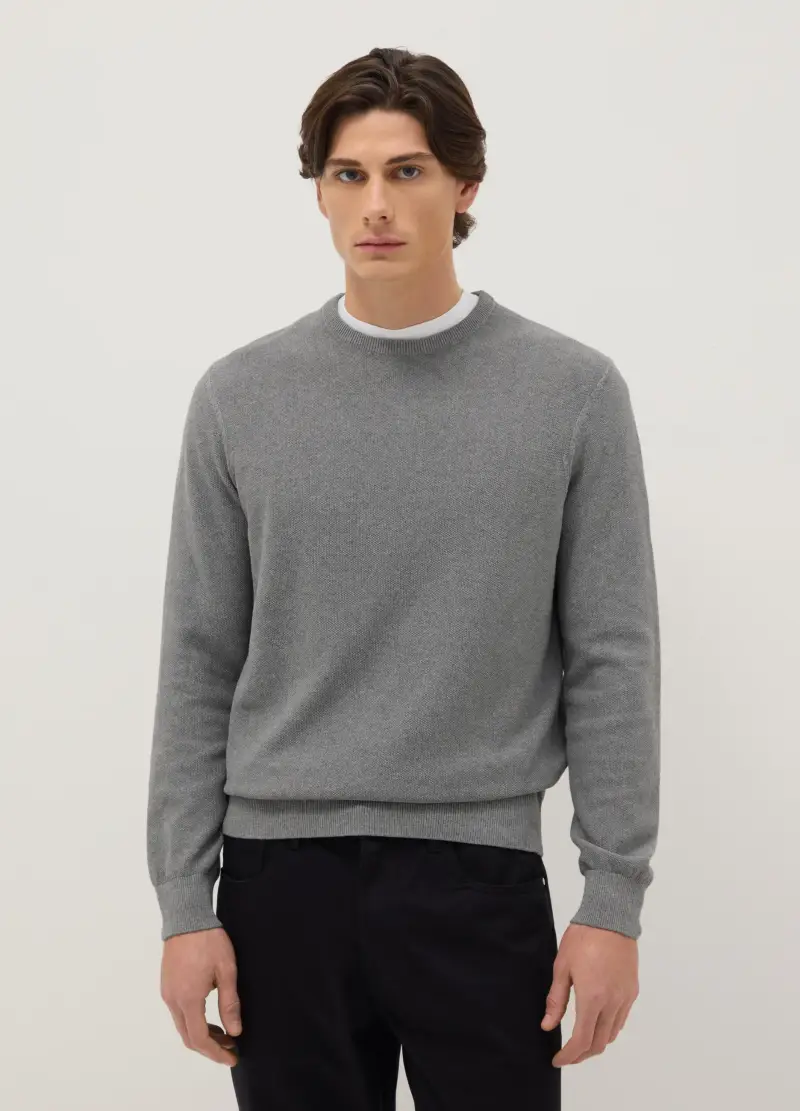 Maglione Girocollo Grigio In Puro Cotone Regular Fit, Uomo, Grigio