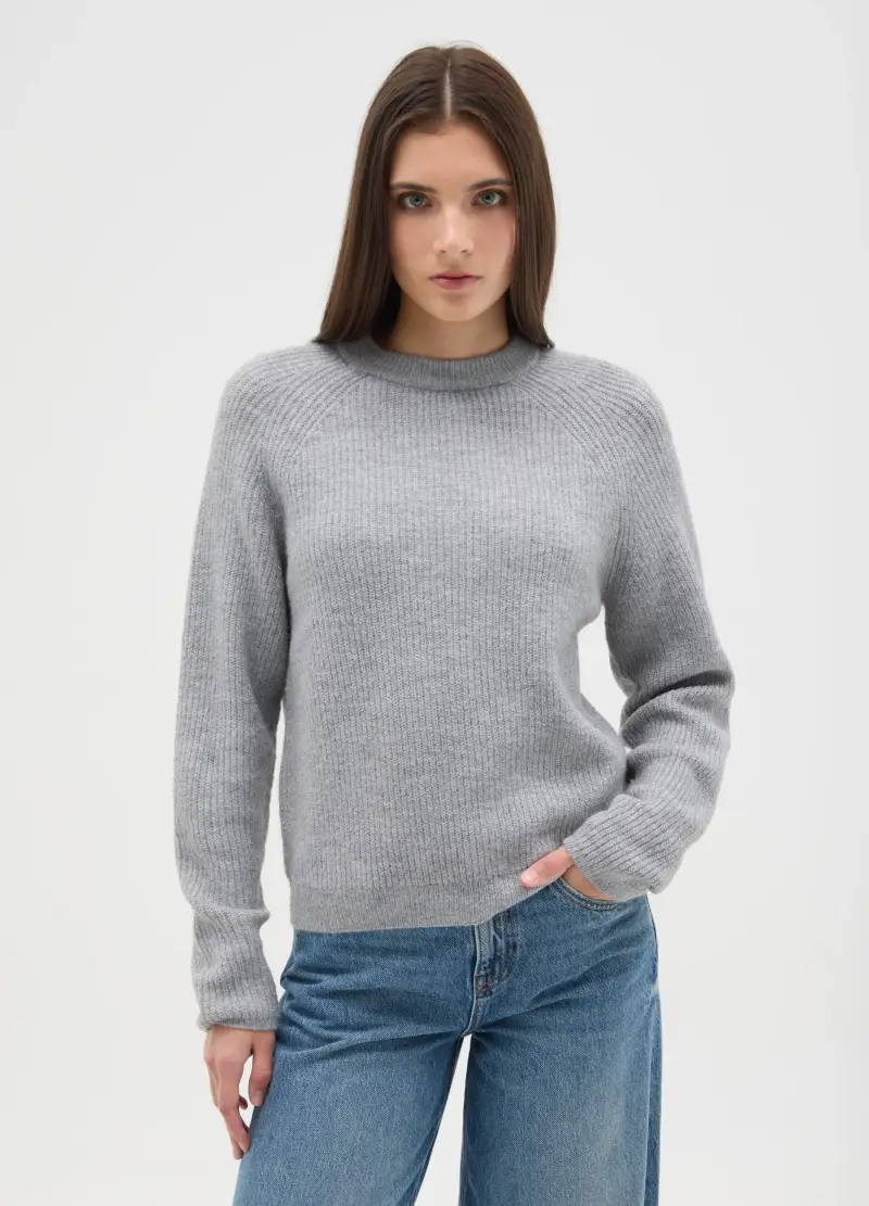 Maglione Girocollo Grigio Regular Fit, Donna, Grigio miniatura 2