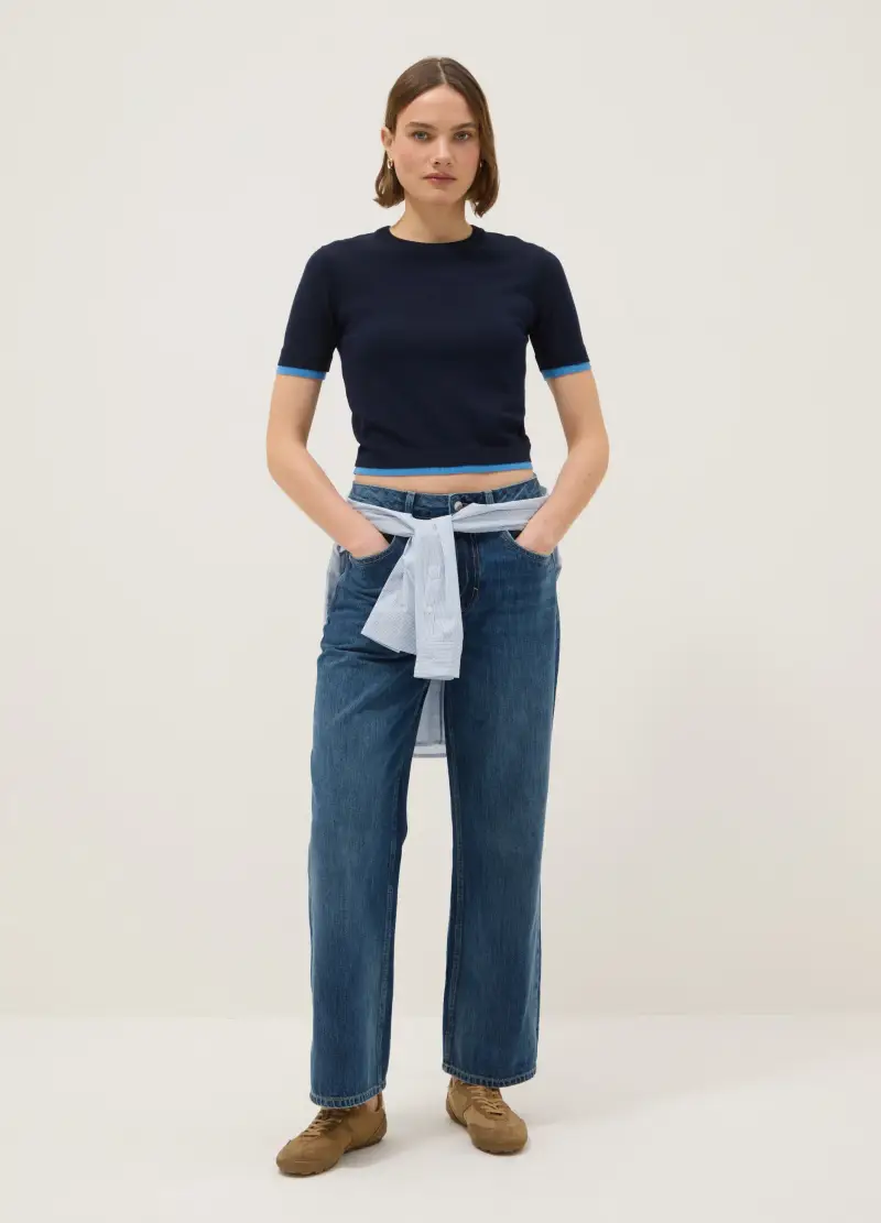 Maglione Girocollo In Misto Viscosa Blu Regular Fit, Donna, Blu miniatura 2