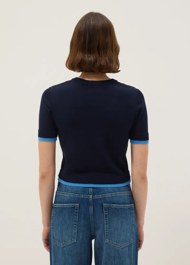 Maglione Girocollo In Misto Viscosa Blu Regular Fit, Donna, Blu miniatura 3