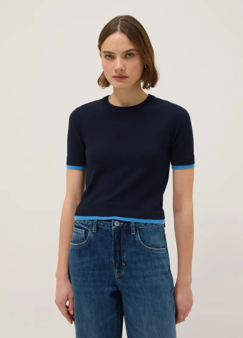 Maglione Girocollo In Misto Viscosa Blu Regular Fit, Donna, Blu