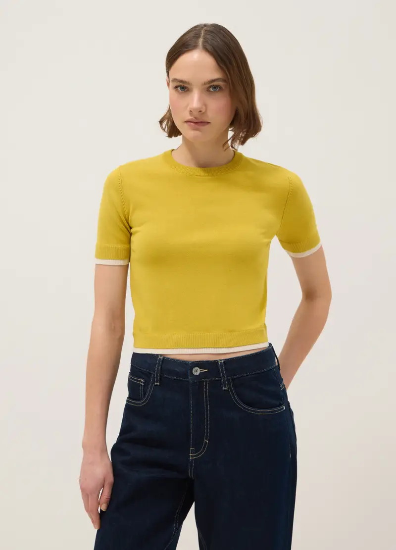 Maglione Girocollo In Misto Viscosa Giallo Regular Fit, Donna, Giallo