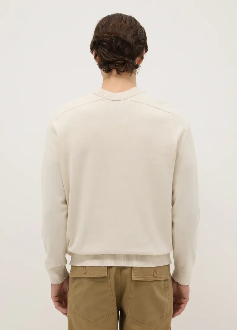 Maglione Girocollo In Puro Cotone Beige Regular Fit, Uomo, Beige miniatura 3