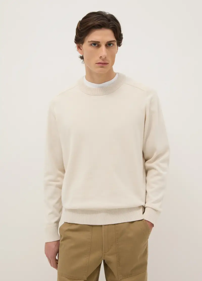 Maglione Girocollo In Puro Cotone Beige Regular Fit, Uomo, Beige
