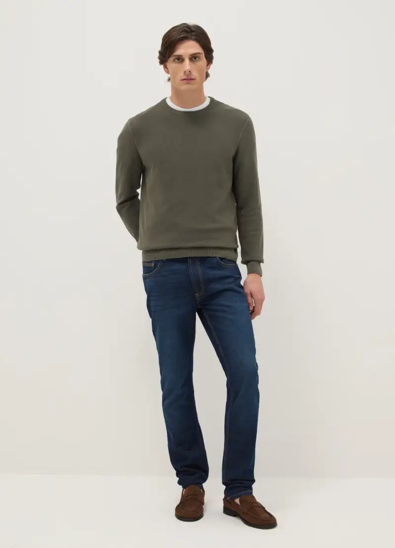 Maglione Girocollo Verde In Puro Cotone Regular Fit, Uomo, Verde miniatura 2