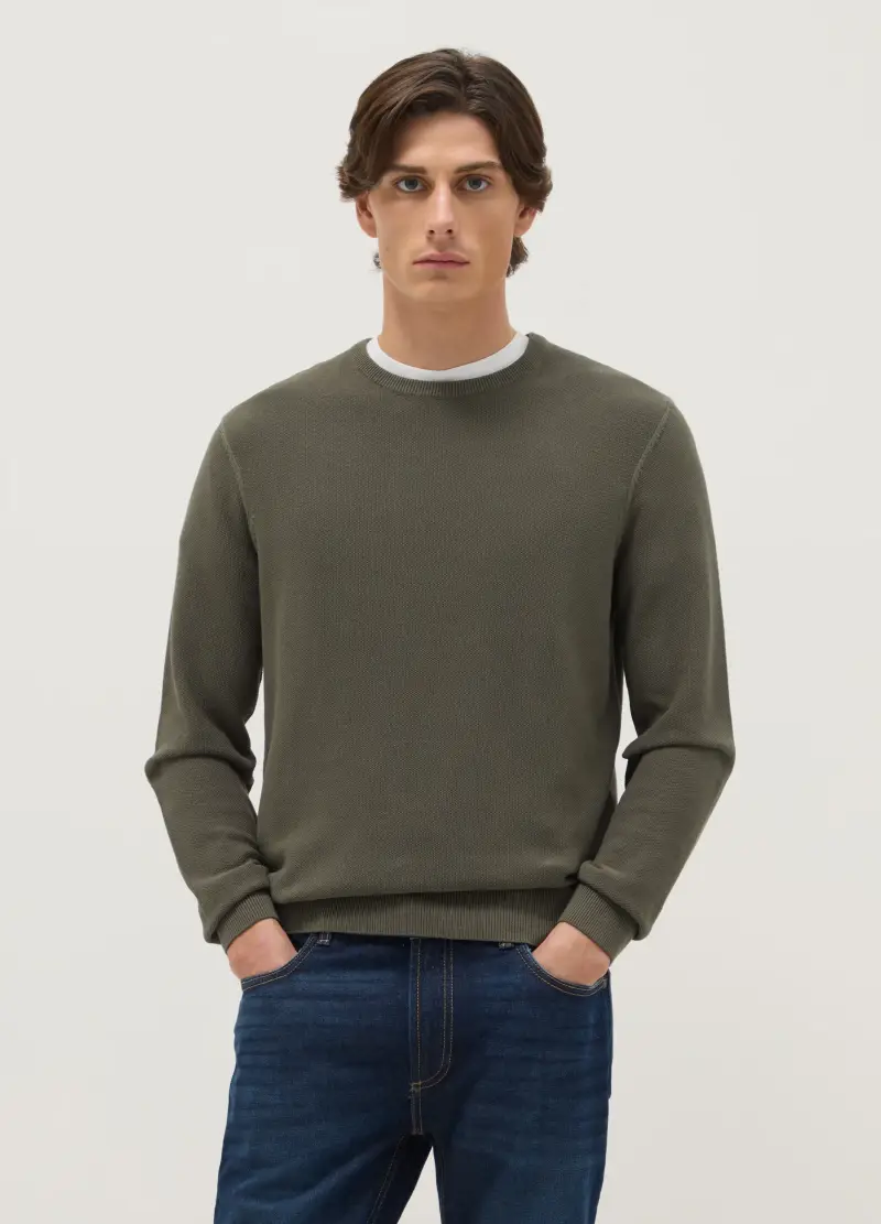 Maglione Girocollo Verde In Puro Cotone Regular Fit, Uomo, Verde