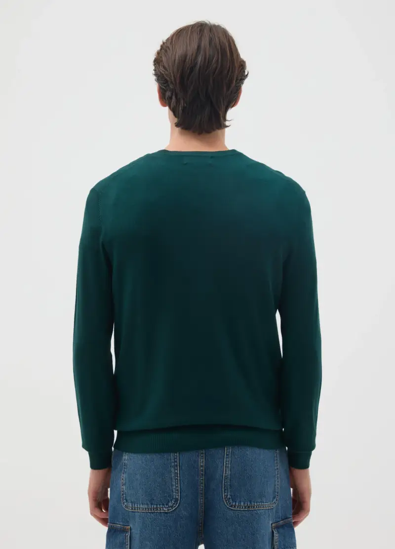 Maglione Girocollo Verde Scuro In Misto Viscosa, Uomo, Verde miniatura 3
