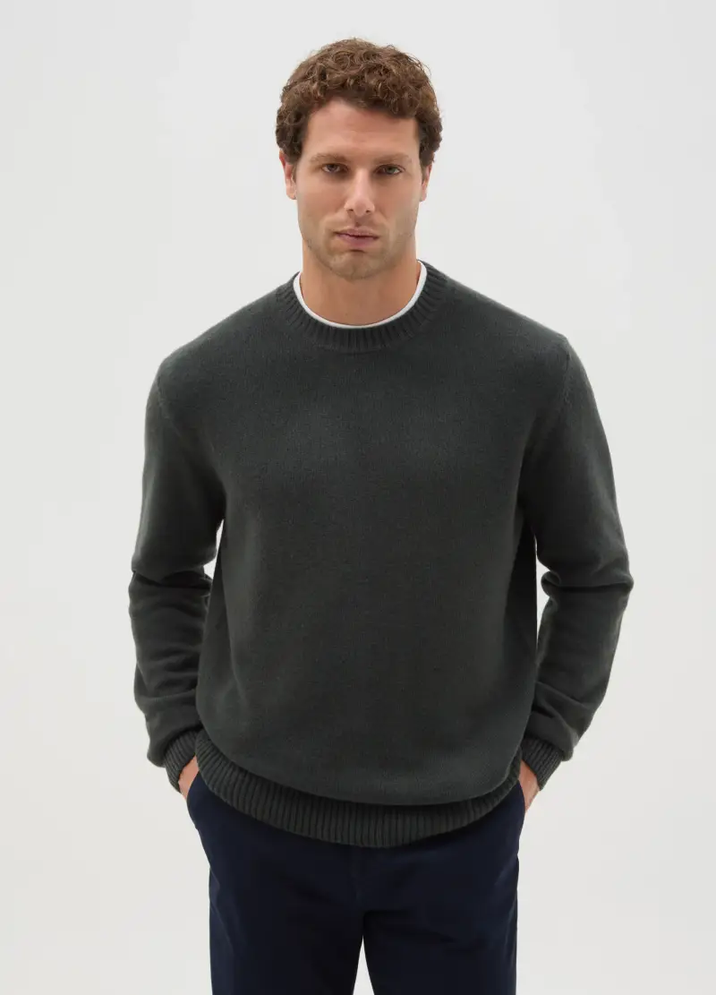 Maglione Grigio Blu In Misto Lana Regular Fit, Uomo, Grigio miniatura 2