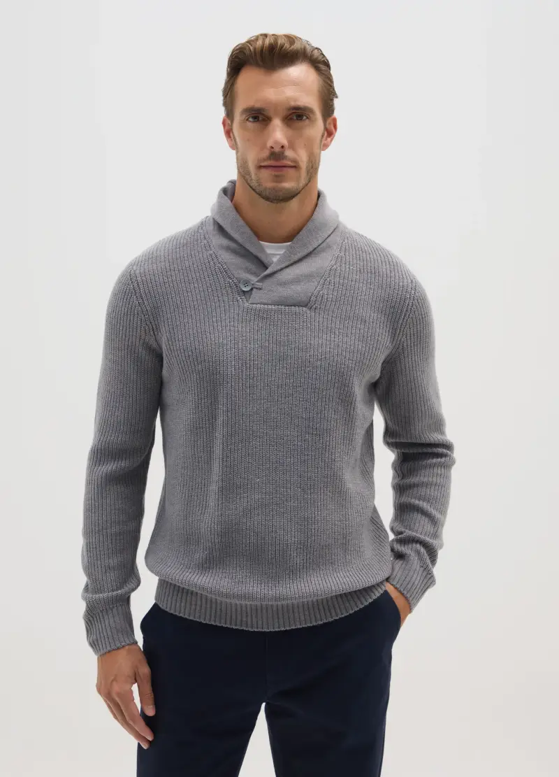 Maglione Grigio Con Collo A Scialle Regular Fit, Uomo, Grigio miniatura 2