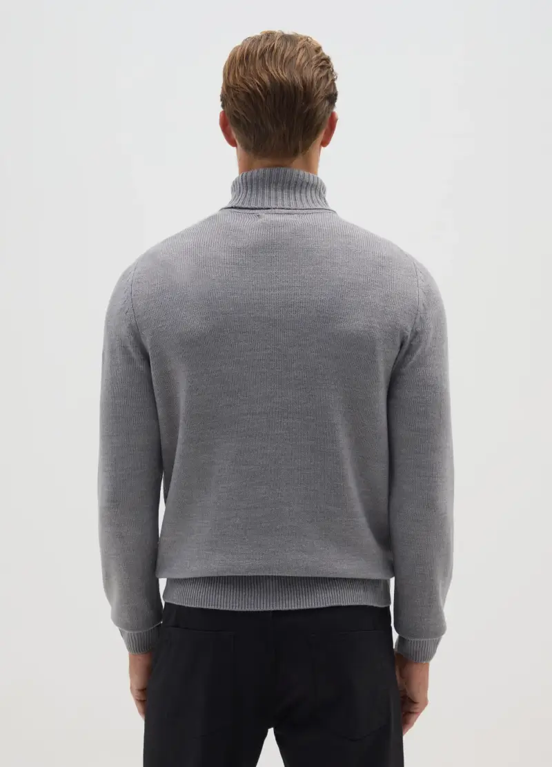Maglione Grigio Con Collo Alto In Acrilico, Uomo, Grigio miniatura 3