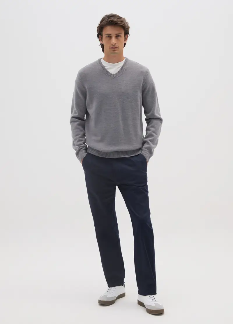 Maglione Grigio Con Scollo A V, Uomo, Grigio miniatura 2