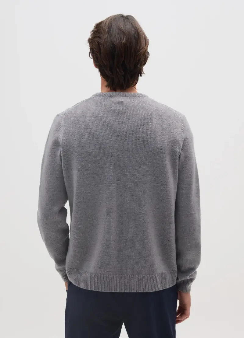 Maglione Grigio Con Scollo A V, Uomo, Grigio miniatura 3