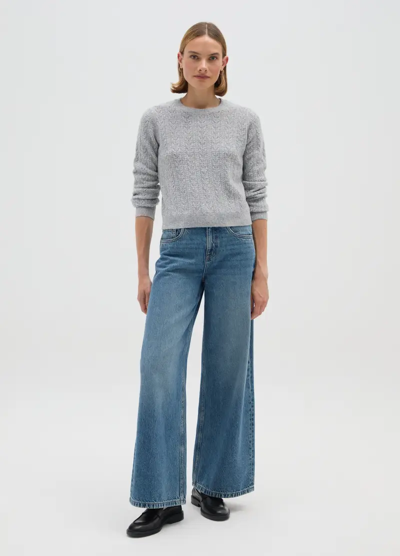 Maglione Grigio Regular Fit Con Paillettes, Donna, Grigio