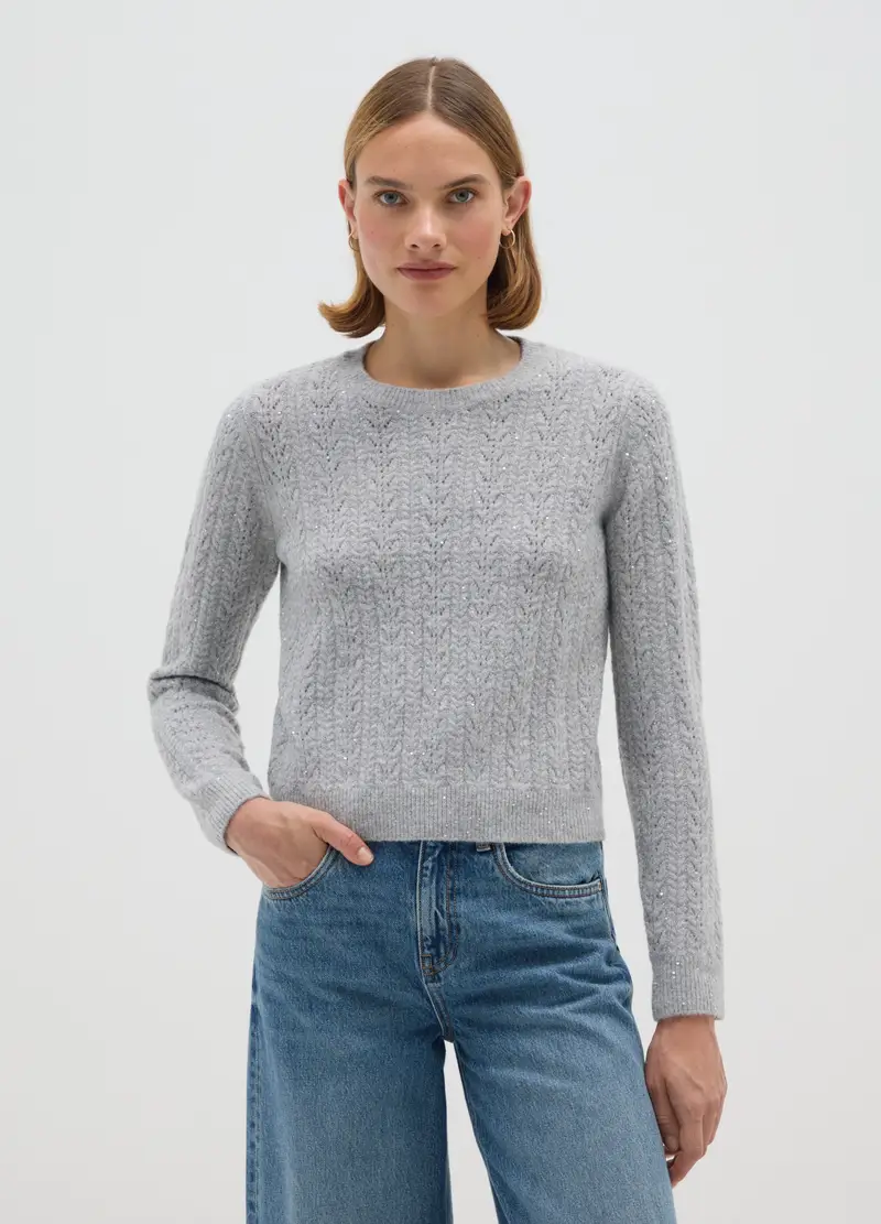 Maglione Grigio Regular Fit Con Paillettes, Donna, Grigio miniatura 2