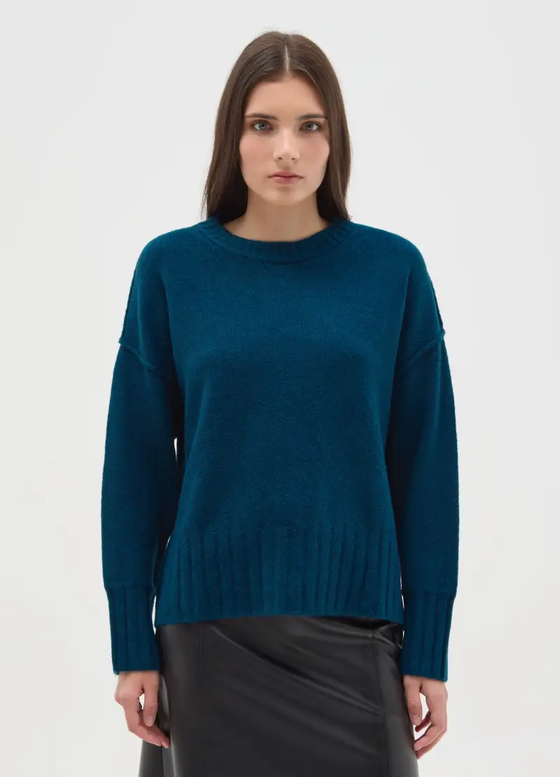 Maglione In Misto Blu Over Fit, Donna, Blu