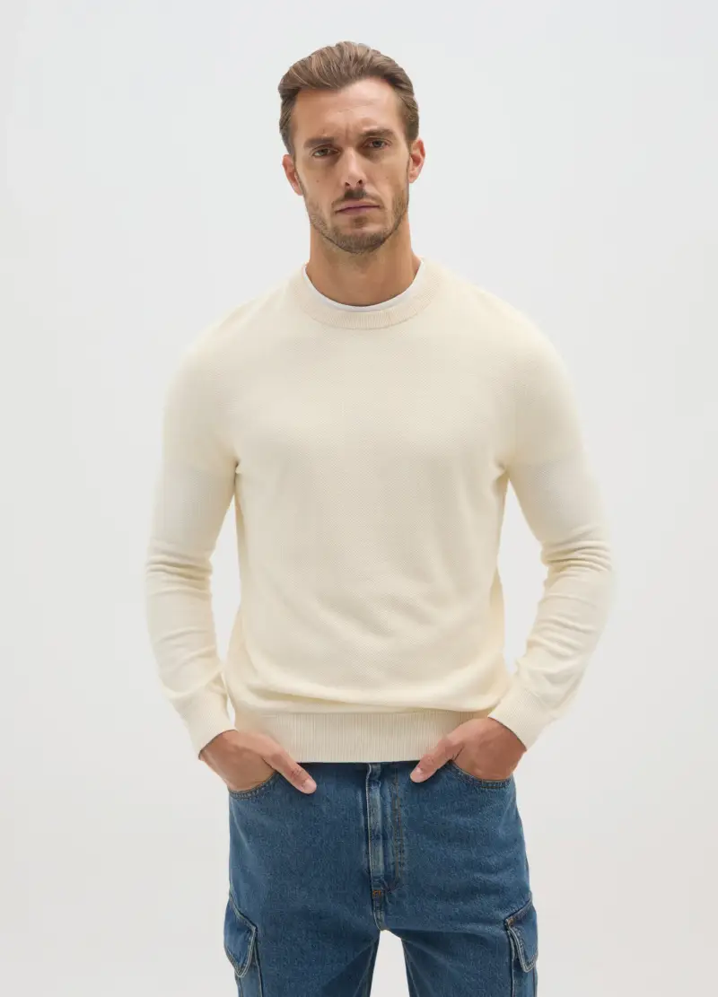 Maglione In Misto Cotone Beige Regular Fit Con Girocollo, Uomo, Beige miniatura 2