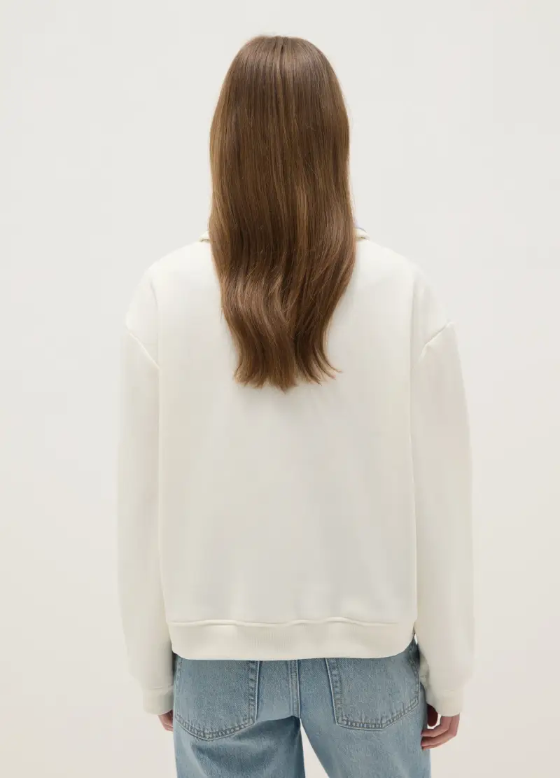 Maglione In Misto Cotone Bianco Regular Fit Con Colletto A Contrasto, Donna, Bianco miniatura 3