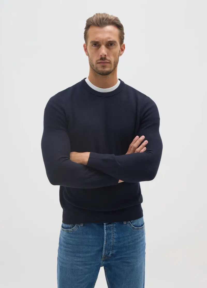 Maglione In Misto Cotone Blu Regular Fit, Uomo, Blu miniatura 2