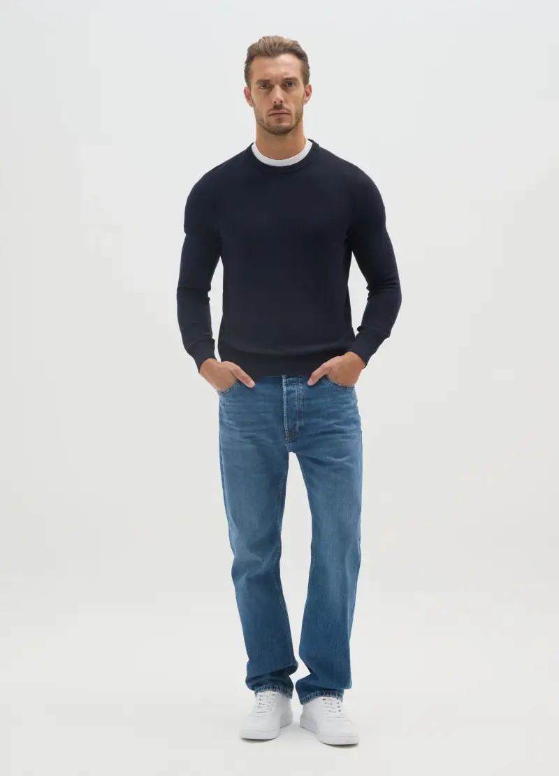 Maglione In Misto Cotone Blu Regular Fit, Uomo, Blu