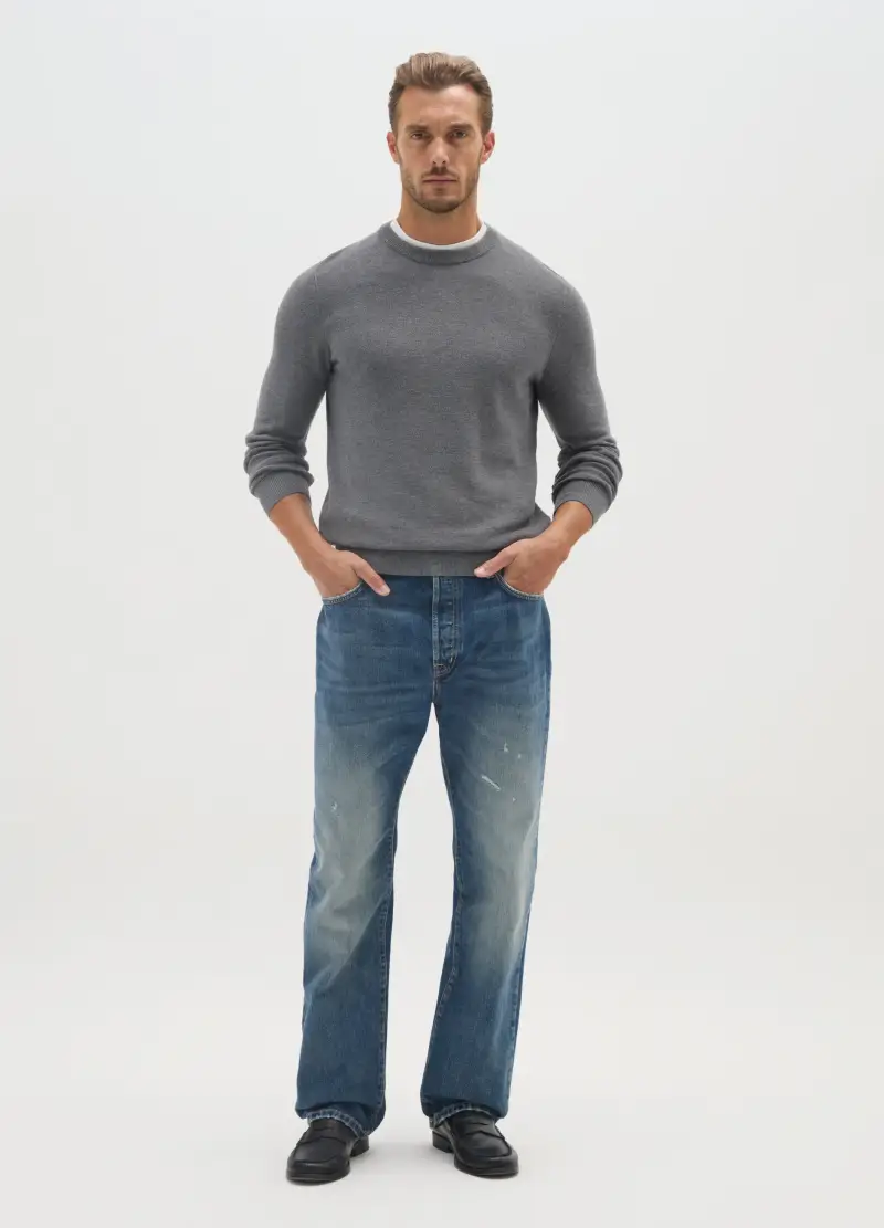 Maglione In Misto Cotone Grigio Regular Fit, Uomo, Grigio