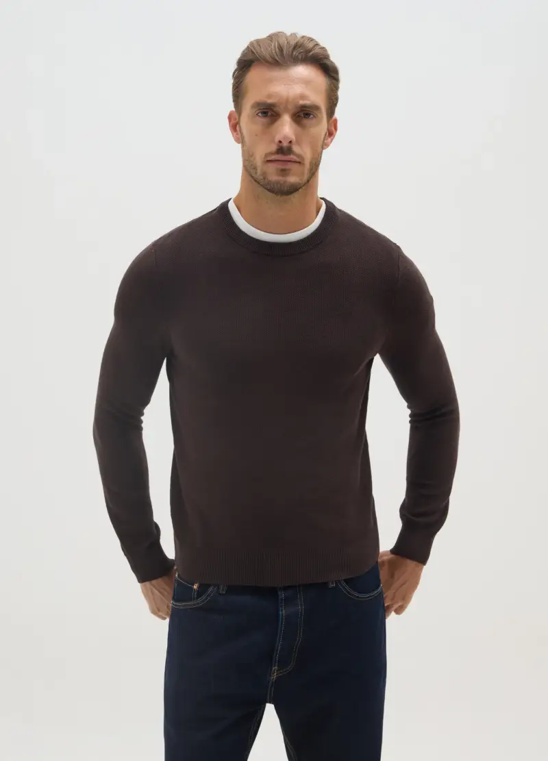 Maglione In Misto Cotone Marrone Regular Fit, Uomo, Marrone miniatura 2
