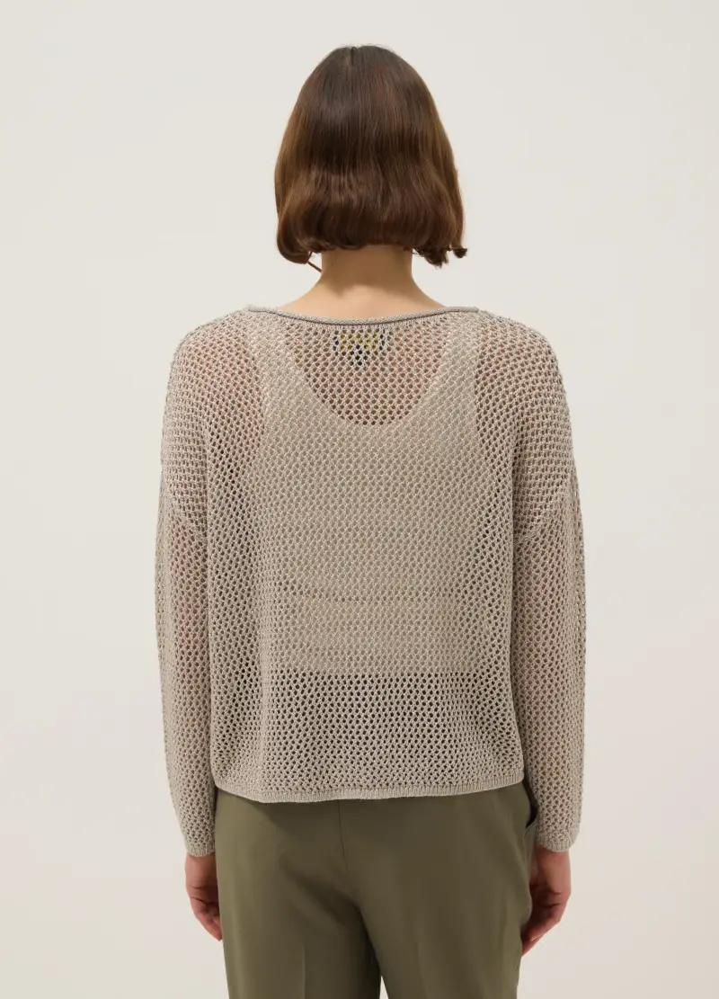 Maglione In Misto Viscosa Beige Regular Fit Con Lavorazione A Maglia, Donna, Marrone miniatura 3