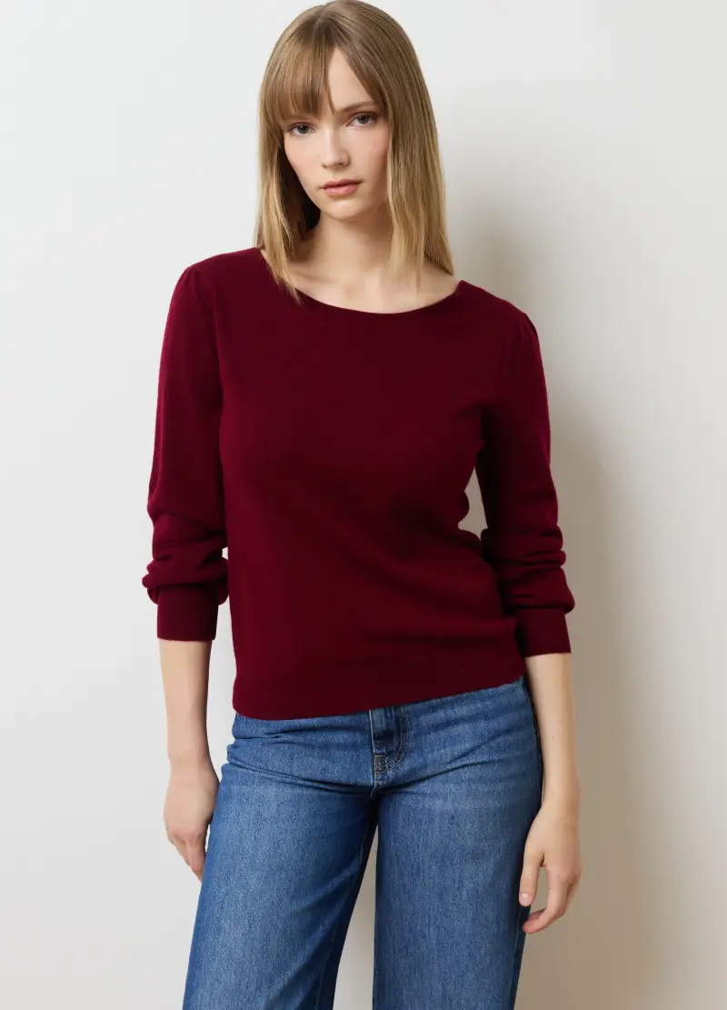 Maglione In Pura Lana Rossa Regular Fit, Donna, Rosso miniatura 2