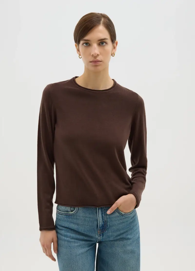 Maglione Marrone Girocollo, Donna, Marrone miniatura 2