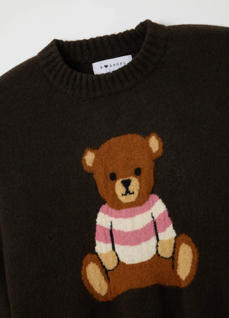 Maglione Marrone Regular Fit Con Stampa, Donna, Marrone miniatura 2