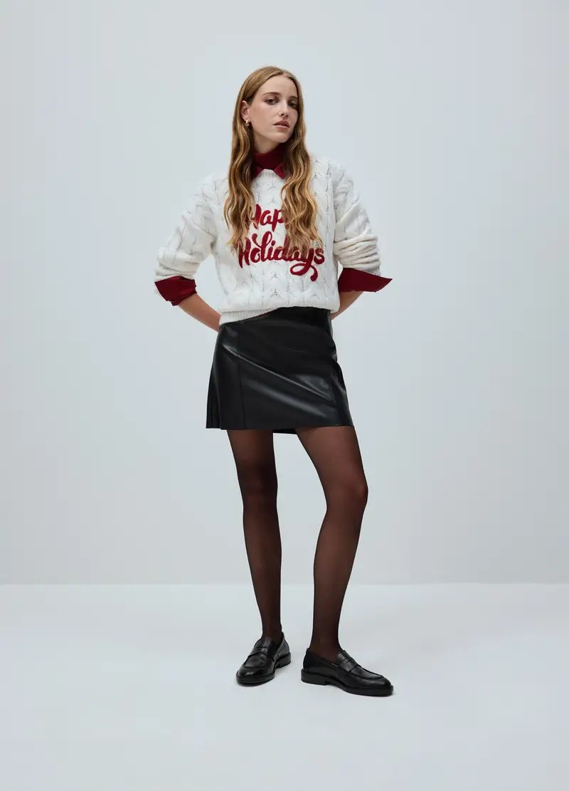 Maglione Natalizio Bianco Regular Fit Con Scritta, Donna, Bianco