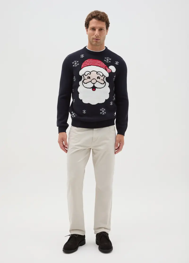 Maglione Natalizio Blu Regular Fit Con Ricamo Babbo Natale, Uomo, Multicolor miniatura 2
