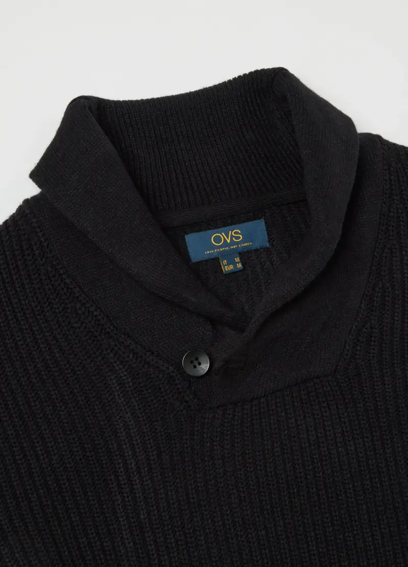 Maglione Nero Con Collo A Scialle Regular Fit, Uomo, Nero miniatura 2