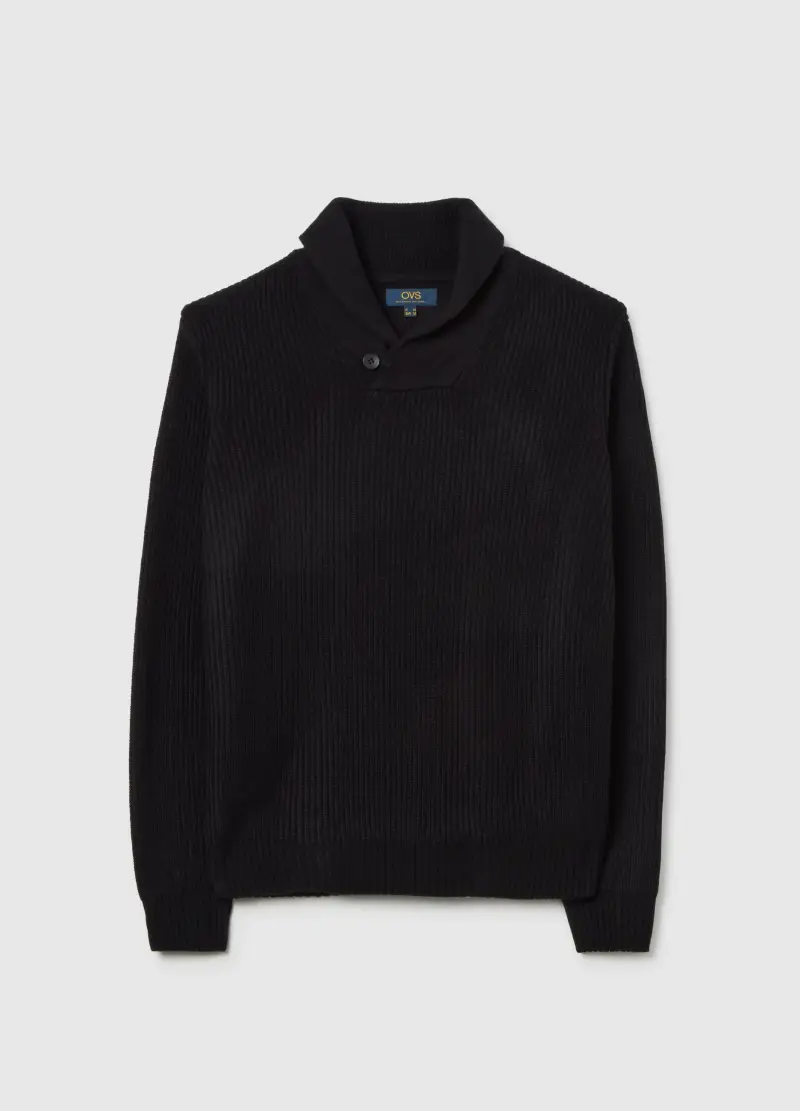 Maglione Nero Con Collo A Scialle Regular Fit, Uomo, Nero