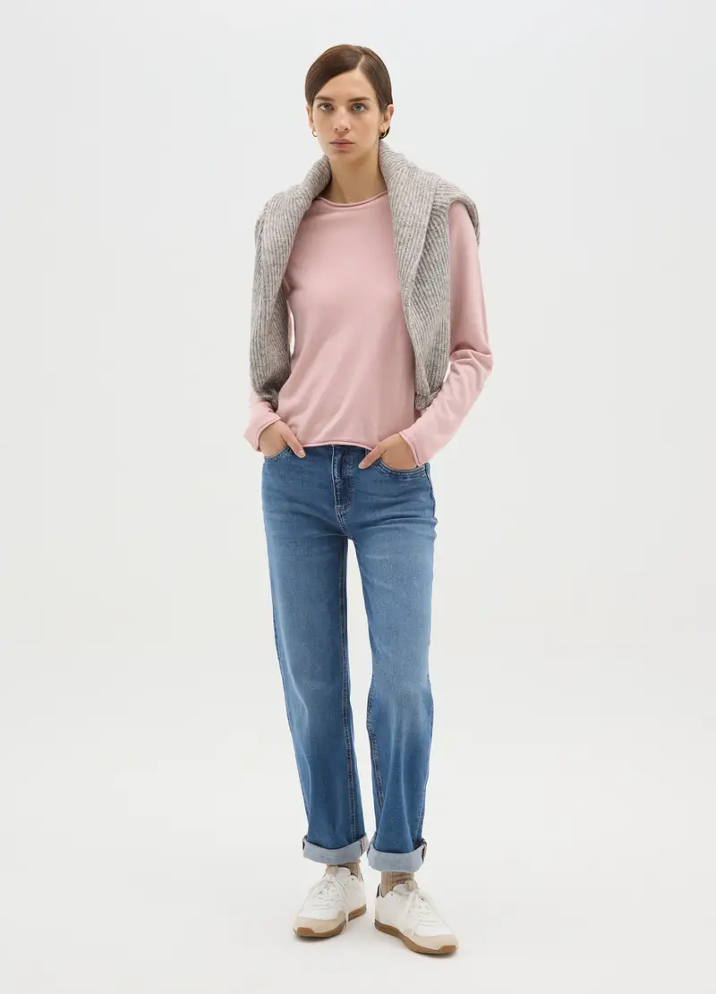 Maglione Rosa Lungo In Jersey, Donna, Rosa