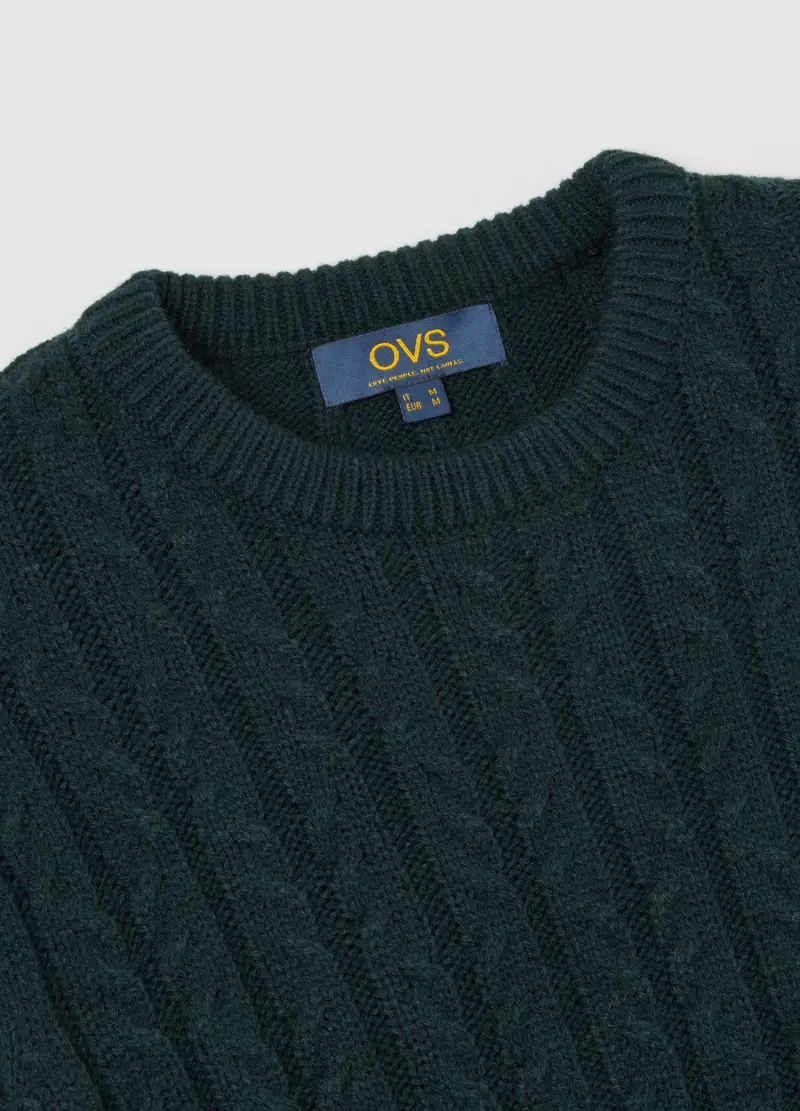 Maglione Verde Girocollo In Misto Lana, Uomo, Verde miniatura 2